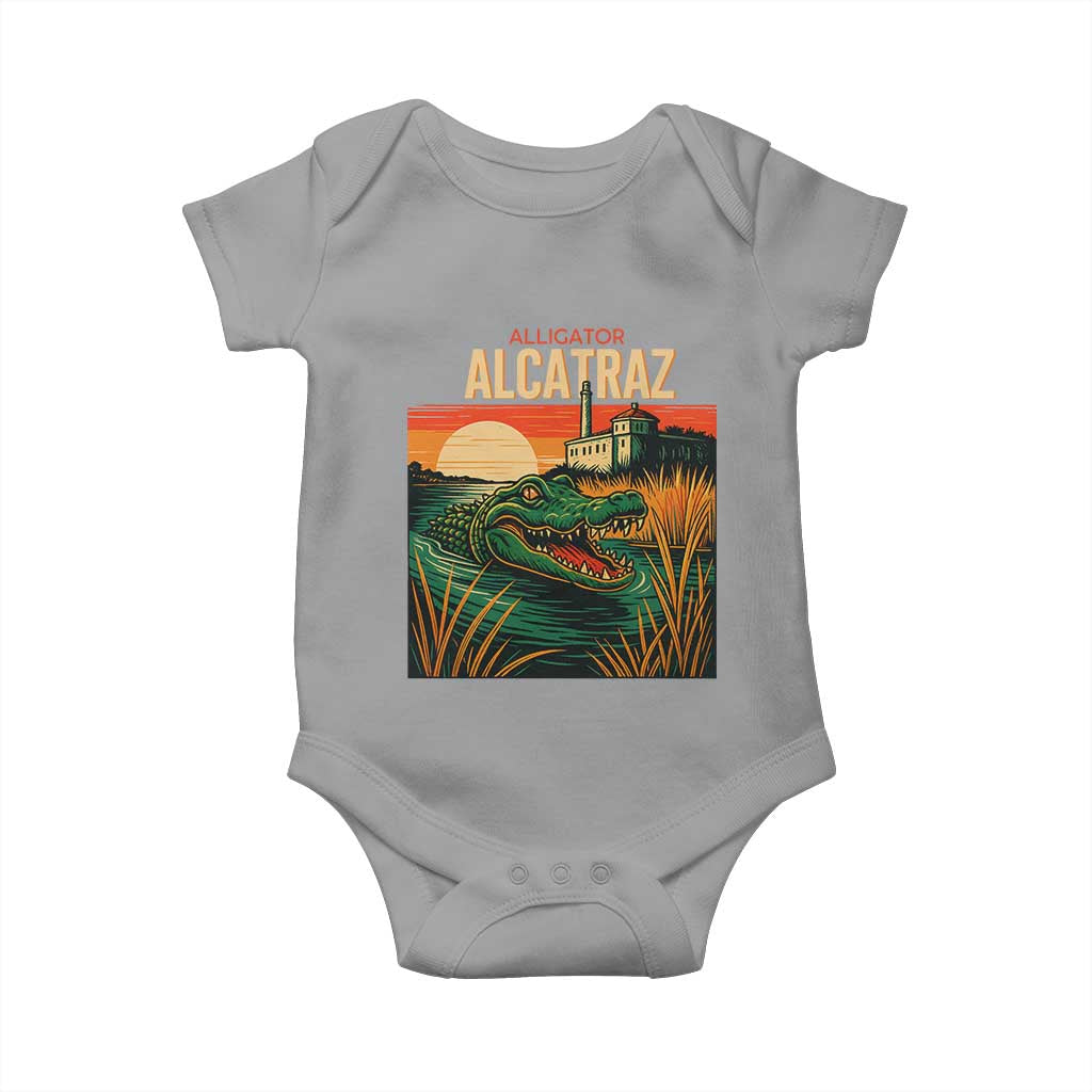 Alligator Alcatraz Baby Onesie Retro Florida Swamp Political Prison TS02 Sport Gray Print Your Wear