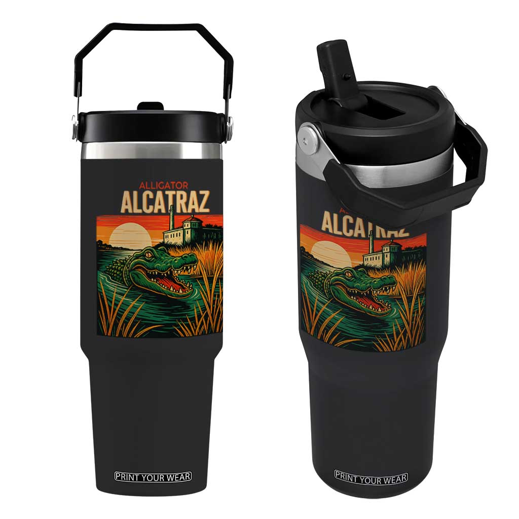Alligator Alcatraz Flip Straw Tumbler Retro Florida Swamp Political Prison TS02 One Size: 30 oz Black Print Your Wear