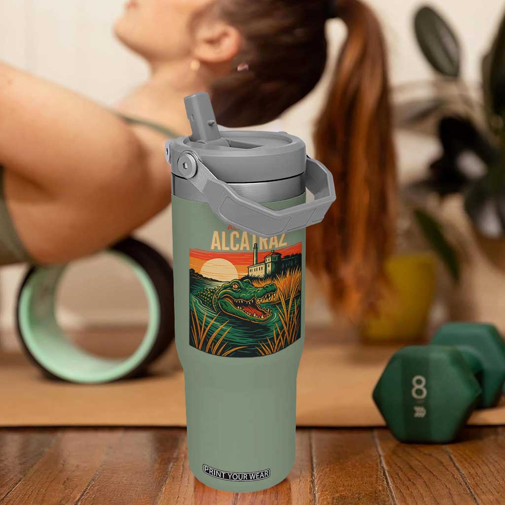 Alligator Alcatraz Flip Straw Tumbler Retro Florida Swamp Political Prison TS02 One Size: 30 oz Moss Green Print Your Wear