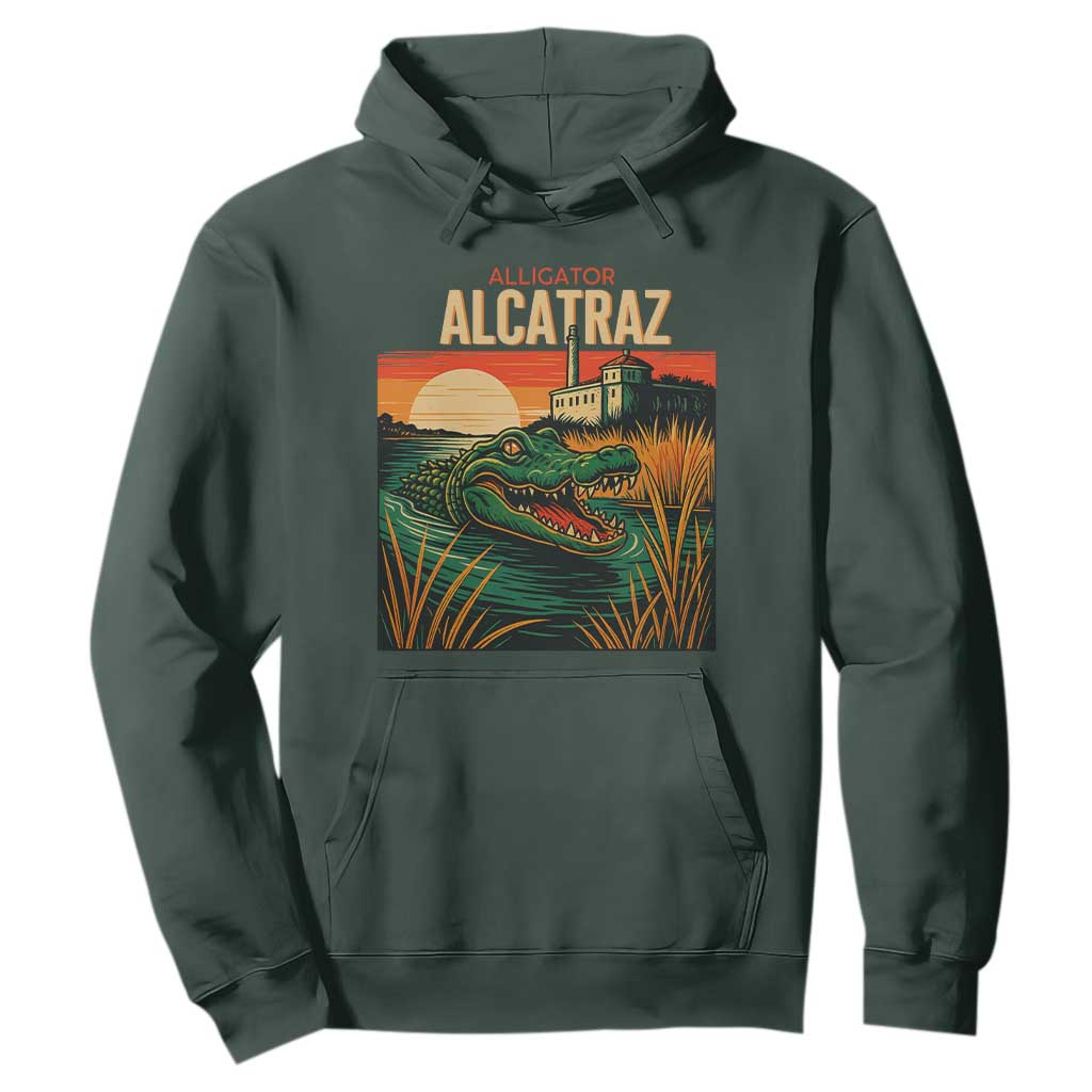 Alligator Alcatraz Hoodie Retro Florida Swamp Political Prison TS02 Dark Forest Green Print Your Wear