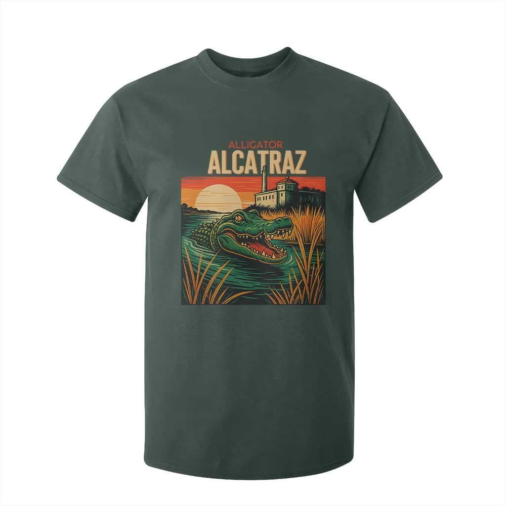 Alligator Alcatraz T Shirt For Kid Retro Florida Swamp Political Prison TS02 Dark Forest Green Print Your Wear