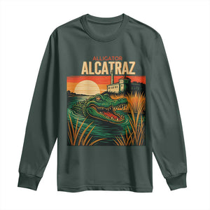Alligator Alcatraz Long Sleeve Shirt Retro Florida Swamp Political Prison TS02 Dark Forest Green Print Your Wear