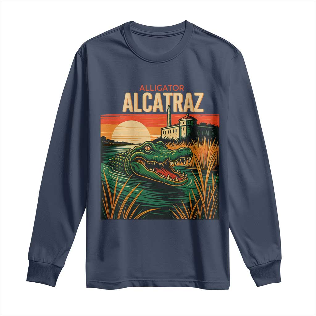 Alligator Alcatraz Long Sleeve Shirt Retro Florida Swamp Political Prison TS02 Navy Print Your Wear