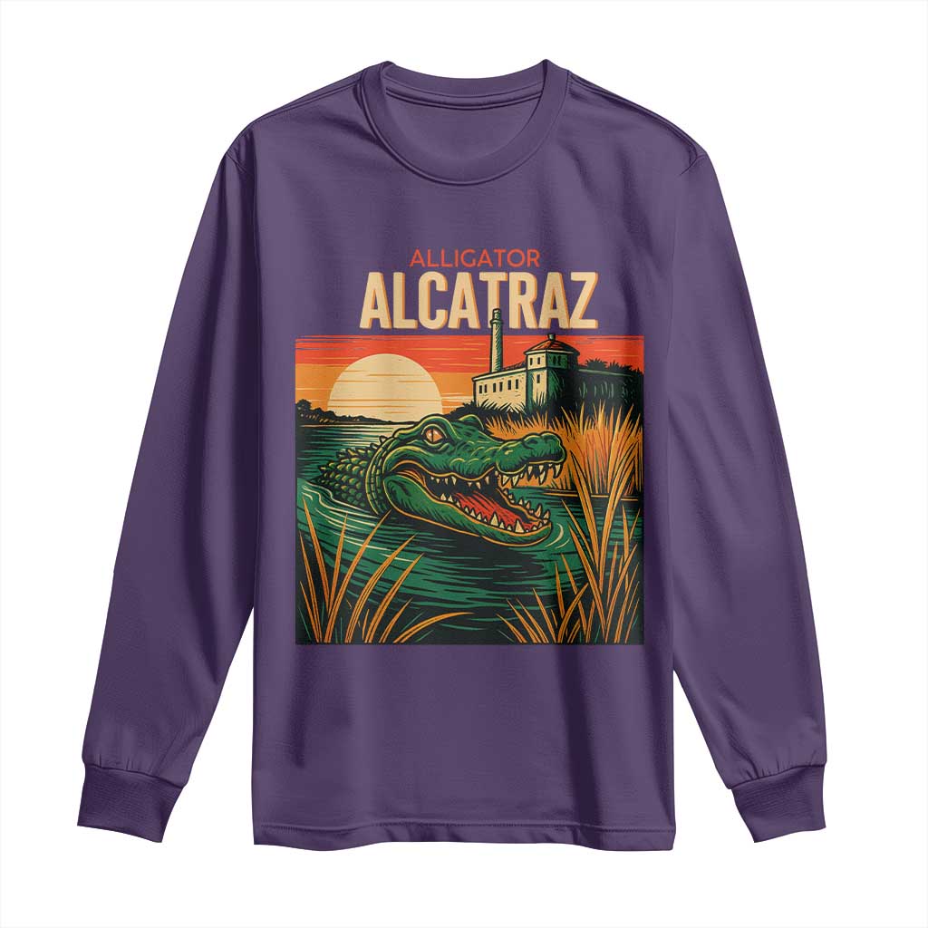Alligator Alcatraz Long Sleeve Shirt Retro Florida Swamp Political Prison TS02 Purple Print Your Wear