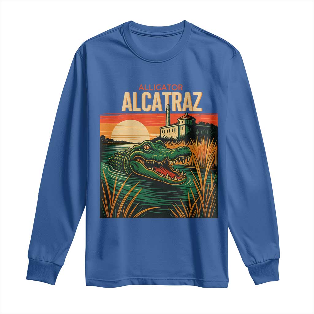 Alligator Alcatraz Long Sleeve Shirt Retro Florida Swamp Political Prison TS02 Royal Blue Print Your Wear