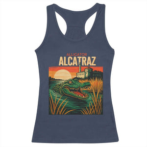 Alligator Alcatraz Racerback Tank Top Retro Florida Swamp Political Prison TS02 Navy Print Your Wear