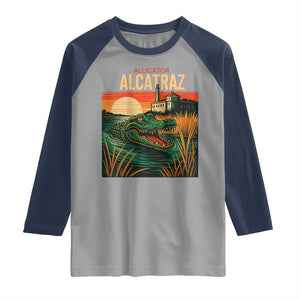 Alligator Alcatraz Raglan Shirt Retro Florida Swamp Political Prison TS02 Sport Gray Navy Print Your Wear