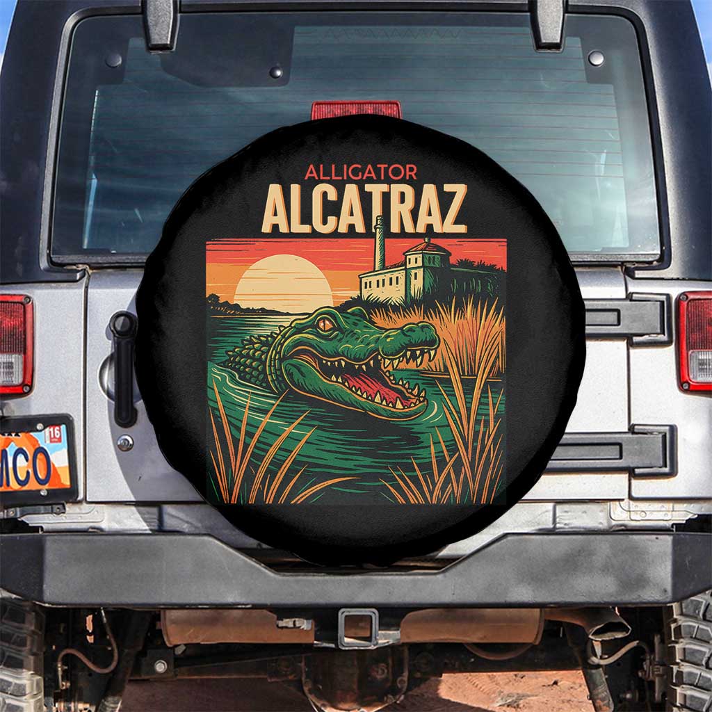 Alligator Alcatraz Spare Tire Cover Retro Florida Swamp Political Prison TS02 No hole Black Print Your Wear