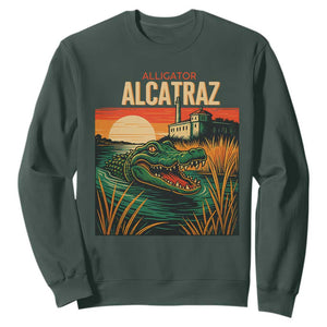 Alligator Alcatraz Sweatshirt Retro Florida Swamp Political Prison TS02 Dark Forest Green Print Your Wear