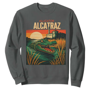 Alligator Alcatraz Sweatshirt Retro Florida Swamp Political Prison TS02 Dark Heather Print Your Wear