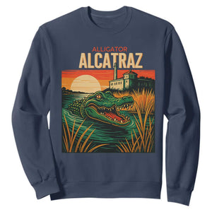 Alligator Alcatraz Sweatshirt Retro Florida Swamp Political Prison TS02 Navy Print Your Wear
