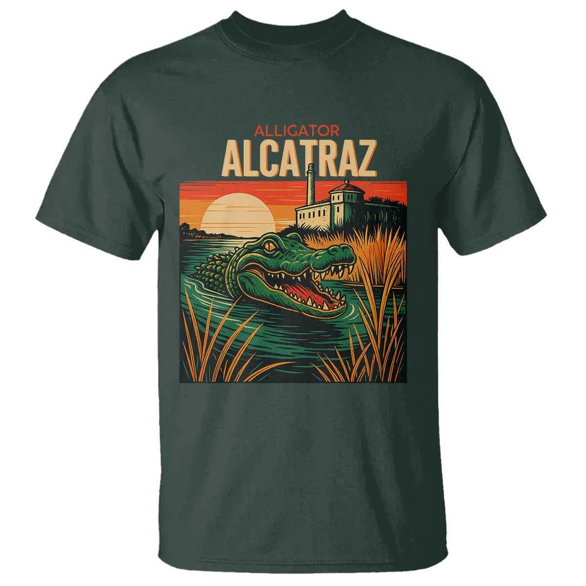 Alligator Alcatraz T Shirt Retro Florida Swamp Political Prison TS02 Dark Forest Green Print Your Wear