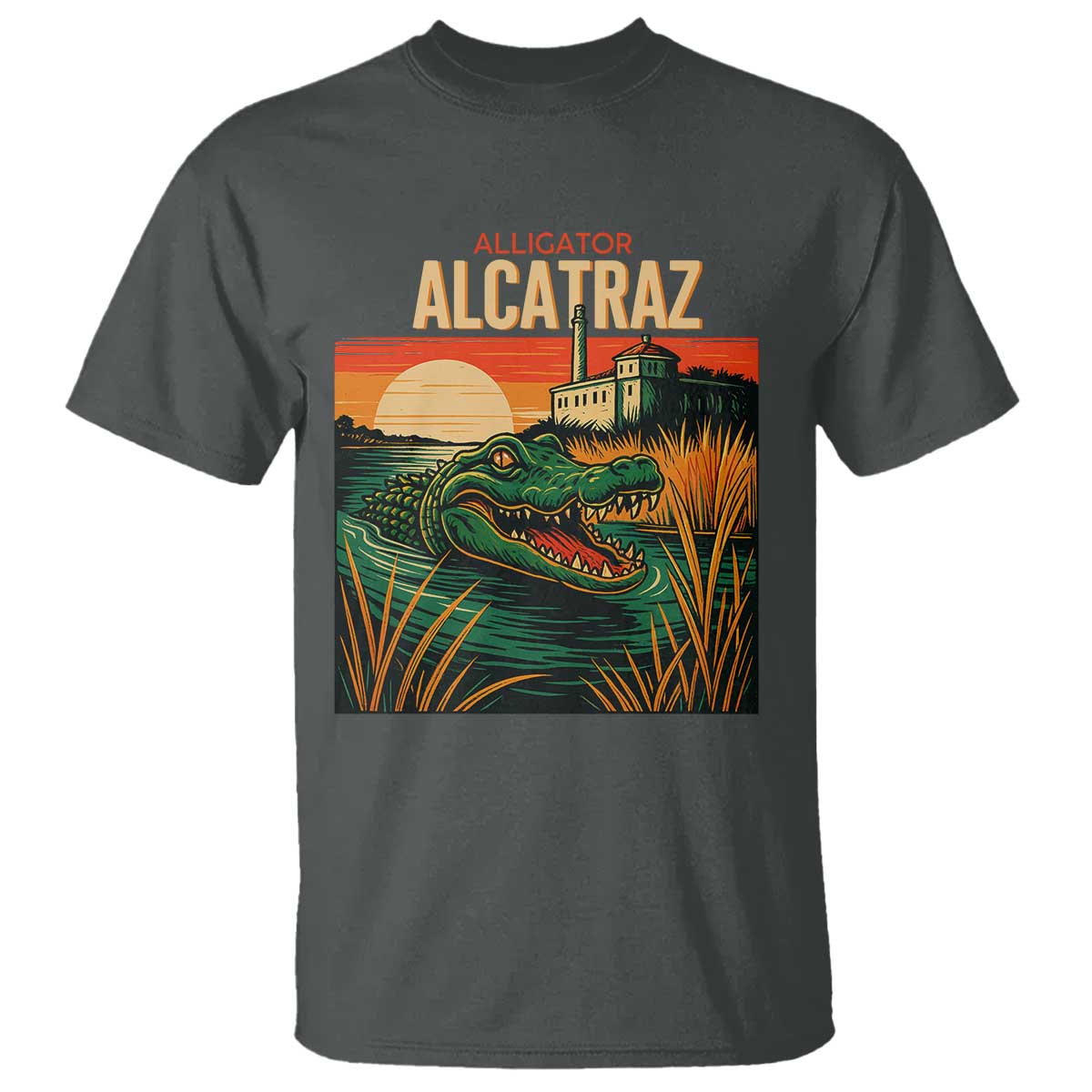Alligator Alcatraz T Shirt Retro Florida Swamp Political Prison TS02 Dark Heather Print Your Wear