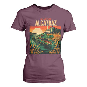 Alligator Alcatraz T Shirt For Women Retro Florida Swamp Political Prison TS02 Maroon Print Your Wear