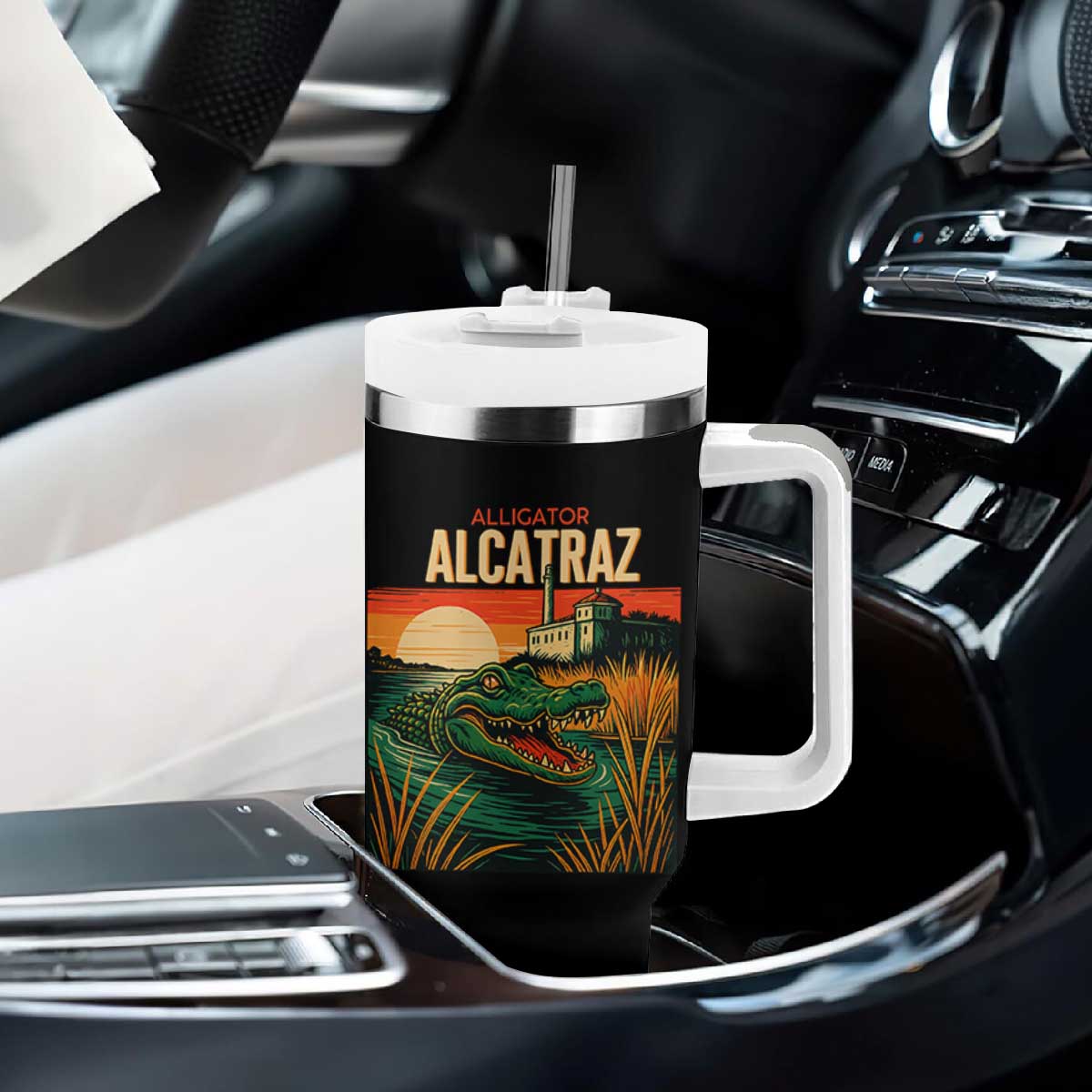 Alligator Alcatraz Tumbler With Handle Retro Florida Swamp Political Prison TS02 Print Your Wear