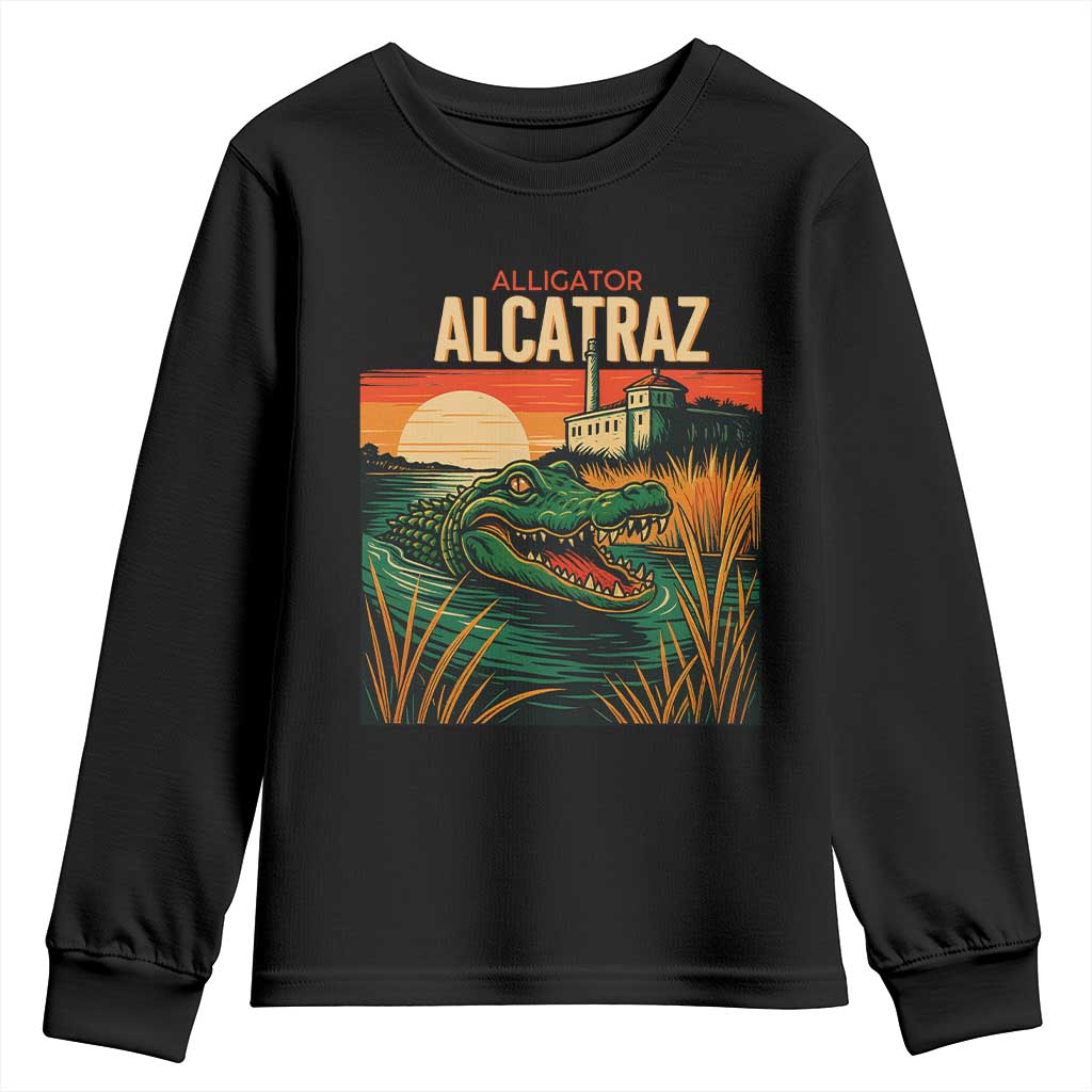 Alligator Alcatraz Youth Sweatshirt Retro Florida Swamp Political Prison TS02 Black Print Your Wear
