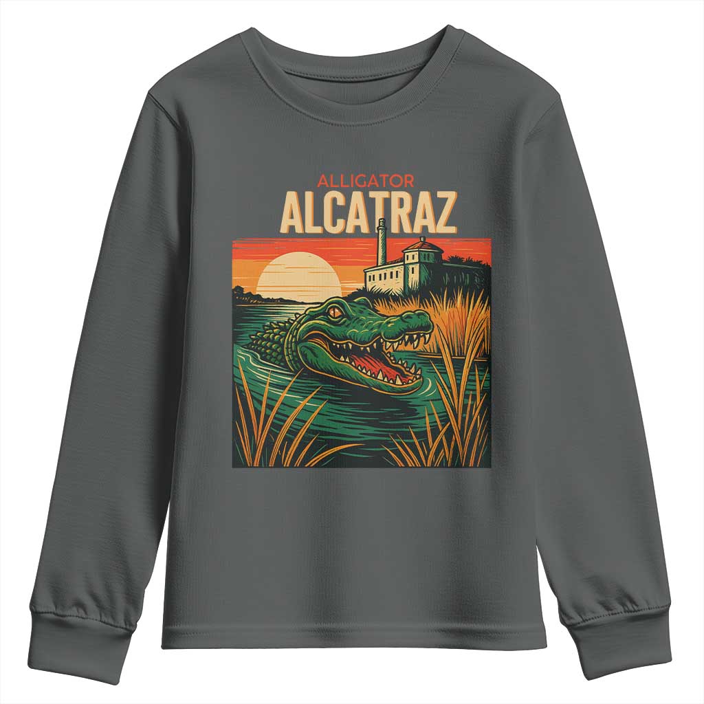 Alligator Alcatraz Youth Sweatshirt Retro Florida Swamp Political Prison TS02 Dark Heather Print Your Wear