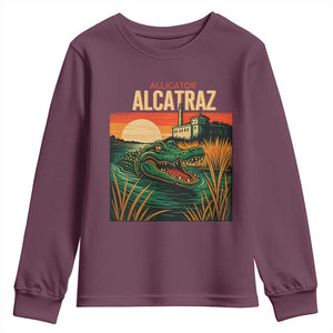 Alligator Alcatraz Youth Sweatshirt Retro Florida Swamp Political Prison TS02 Maroon Print Your Wear