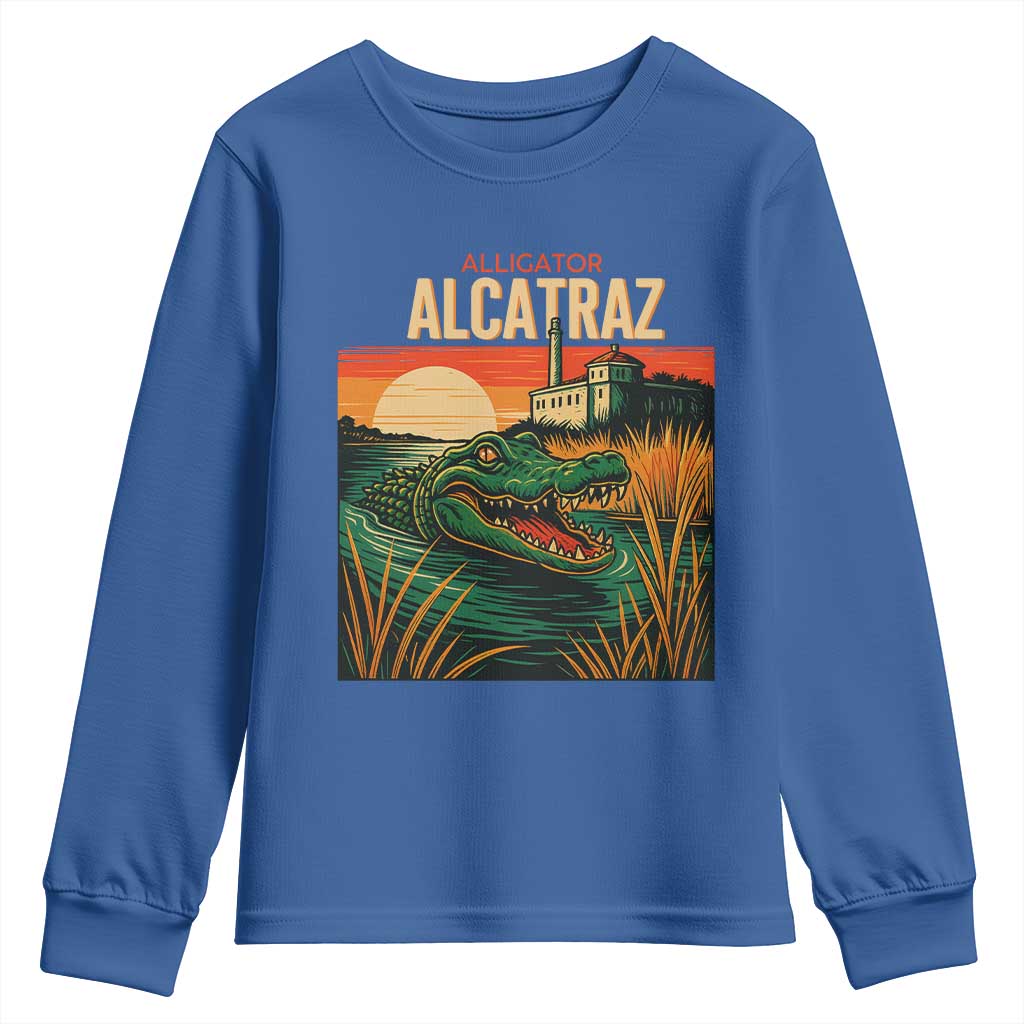 Alligator Alcatraz Youth Sweatshirt Retro Florida Swamp Political Prison TS02 Royal Blue Print Your Wear