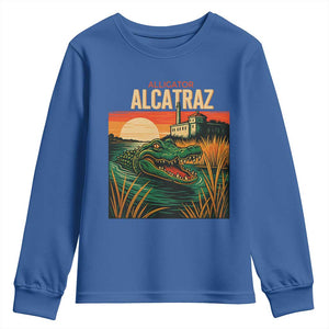 Alligator Alcatraz Youth Sweatshirt Retro Florida Swamp Political Prison TS02 Royal Blue Print Your Wear
