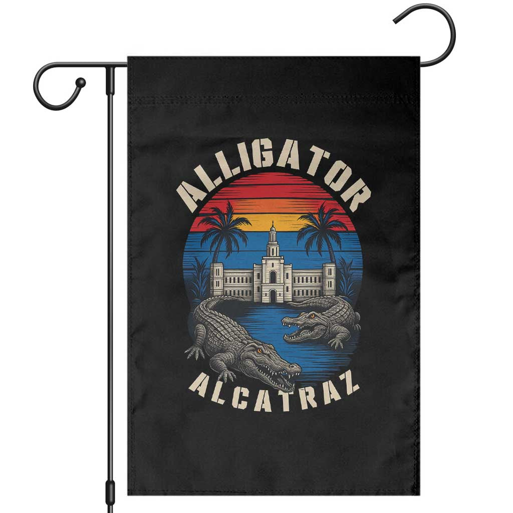 Alligator Alcatraz Political Garden Flag Florida Prison State Retro Sunset TS02 Black Print Your Wear