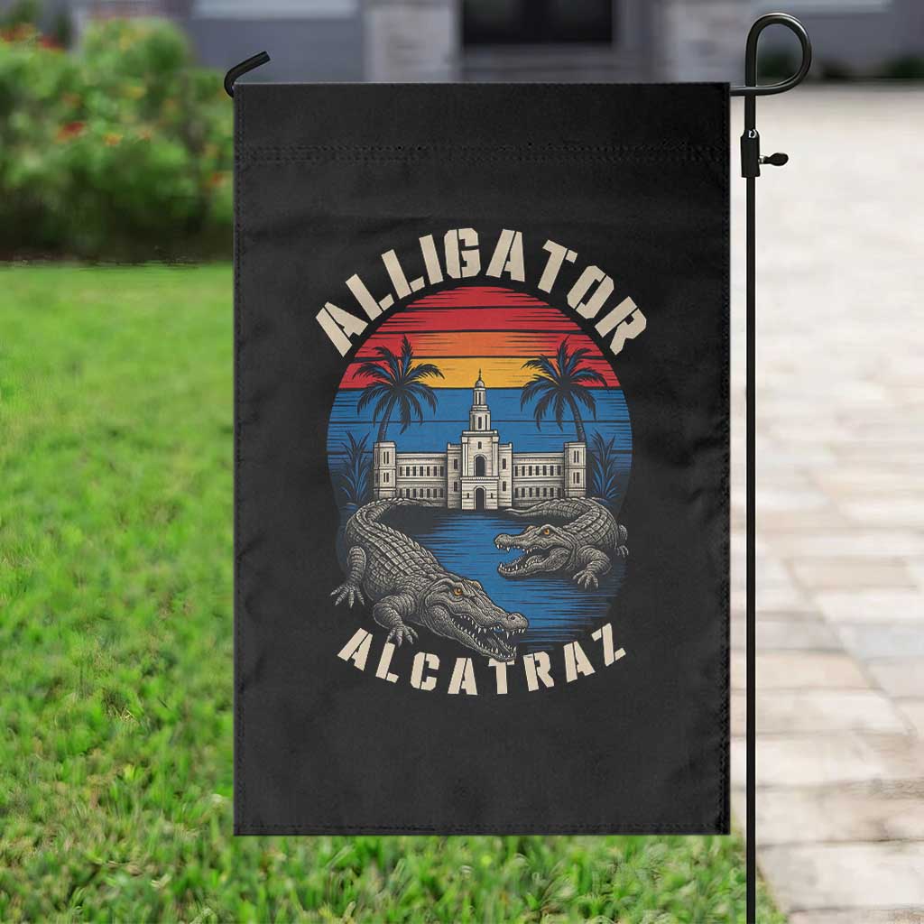 Alligator Alcatraz Political Garden Flag Florida Prison State Retro Sunset TS02 Print Your Wear