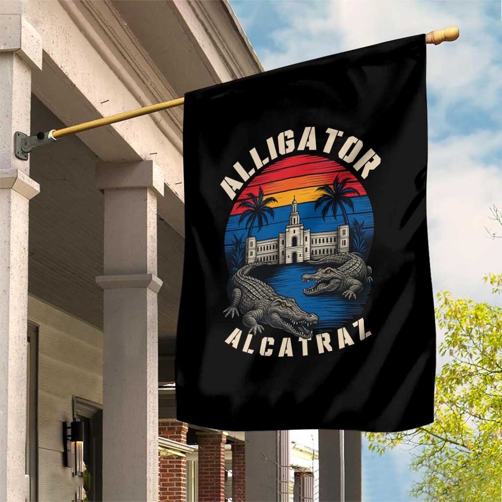 Alligator Alcatraz Political Garden Flag Florida Prison State Retro Sunset TS02 Print Your Wear