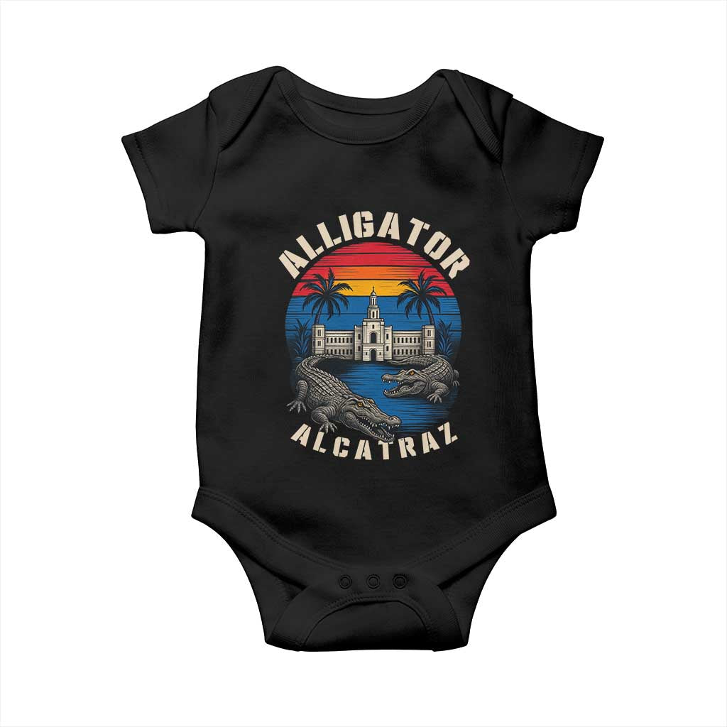 Alligator Alcatraz Political Baby Onesie Florida Prison State Retro Sunset TS02 Black Print Your Wear