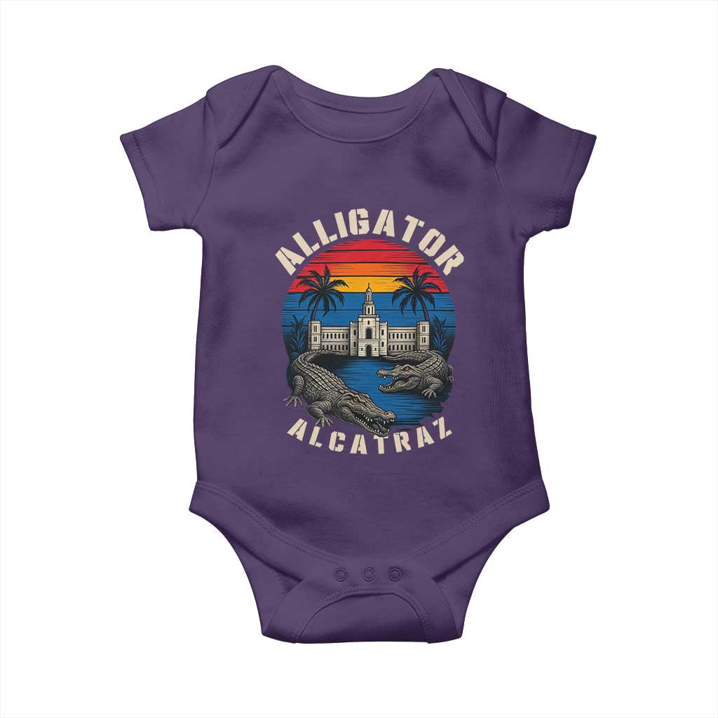 Alligator Alcatraz Political Baby Onesie Florida Prison State Retro Sunset TS02 Purple Print Your Wear