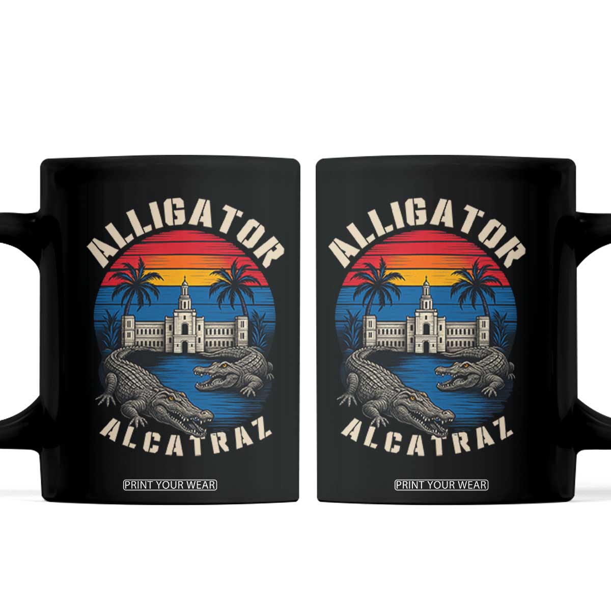 Alligator Alcatraz Political Coffee Mug Florida Prison State Retro Sunset TS02 Black Print Your Wear