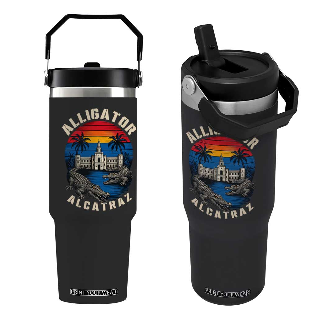 Alligator Alcatraz Political Flip Straw Tumbler Florida Prison State Retro Sunset TS02 One Size: 30 oz Black Print Your Wear