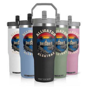Alligator Alcatraz Political Flip Straw Tumbler Florida Prison State Retro Sunset TS02 Print Your Wear