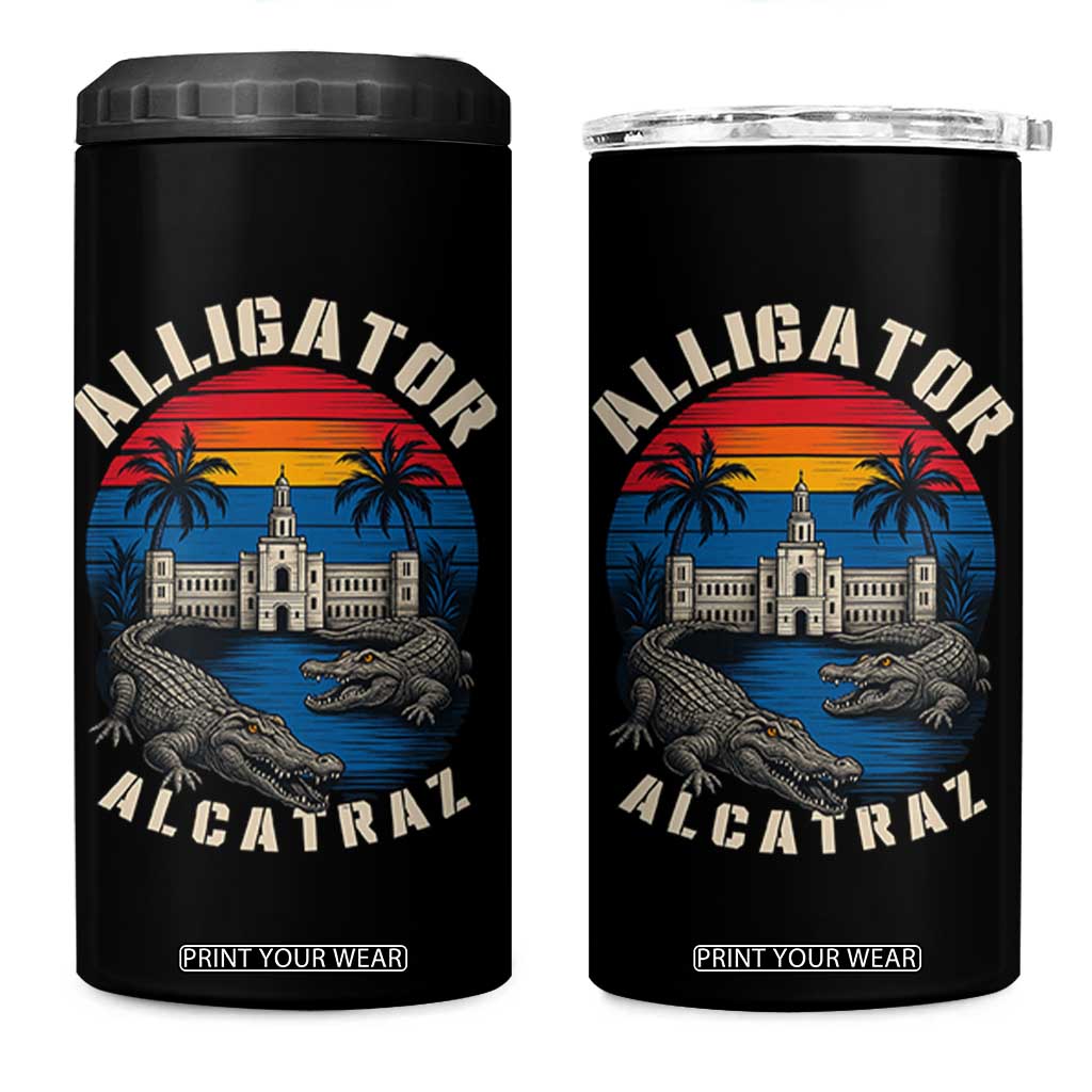 Alligator Alcatraz Political 4 in 1 Can Cooler Tumbler Florida Prison State Retro Sunset TS02 One Size: 16 oz Black Print Your Wear