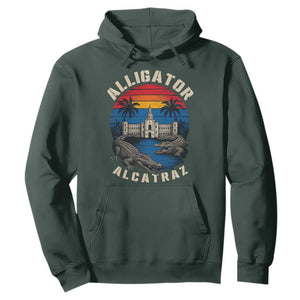 Alligator Alcatraz Political Hoodie Florida Prison State Retro Sunset TS02 Dark Forest Green Print Your Wear