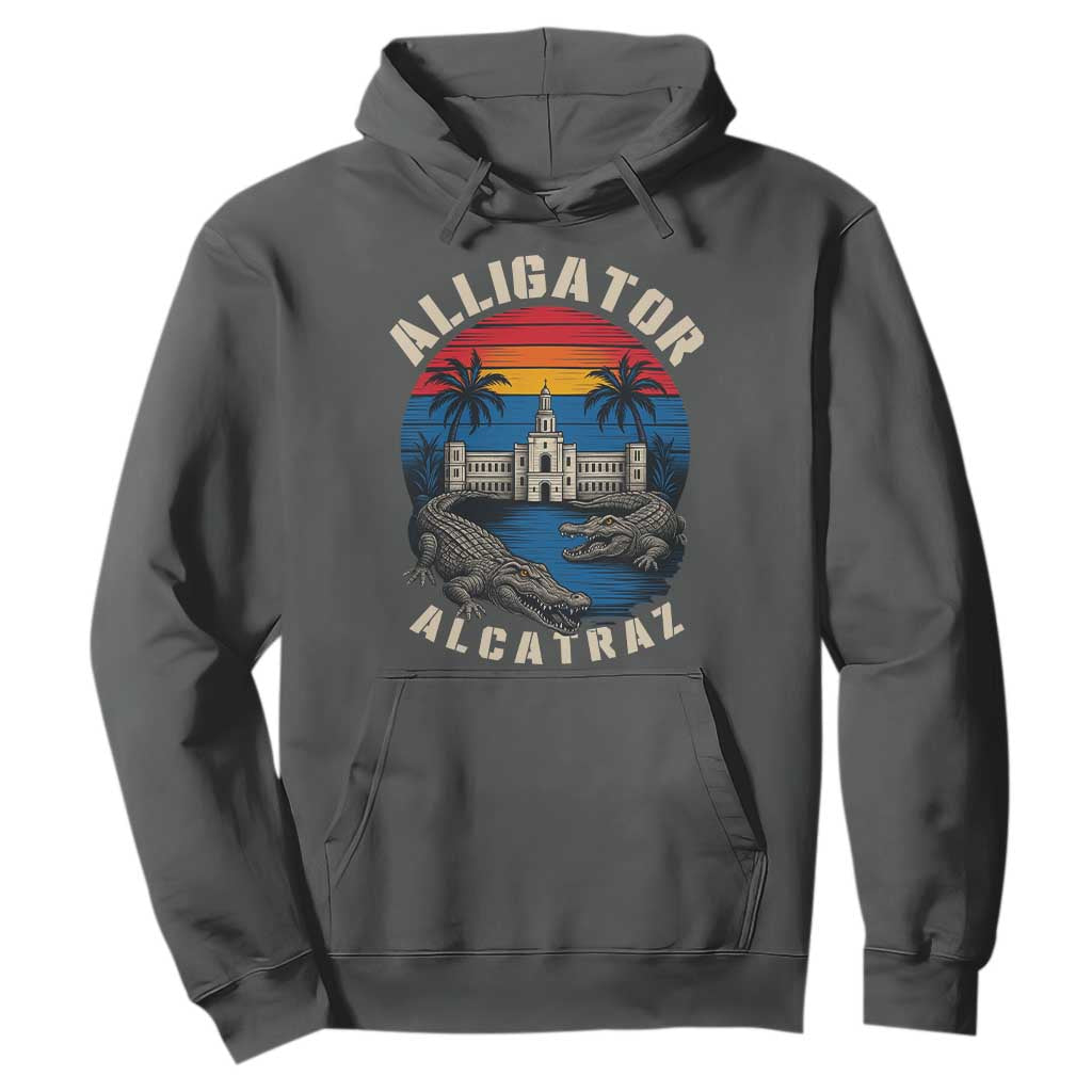 Alligator Alcatraz Political Hoodie Florida Prison State Retro Sunset TS02 Dark Heather Print Your Wear