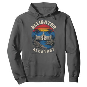 Alligator Alcatraz Political Hoodie Florida Prison State Retro Sunset TS02 Dark Heather Print Your Wear