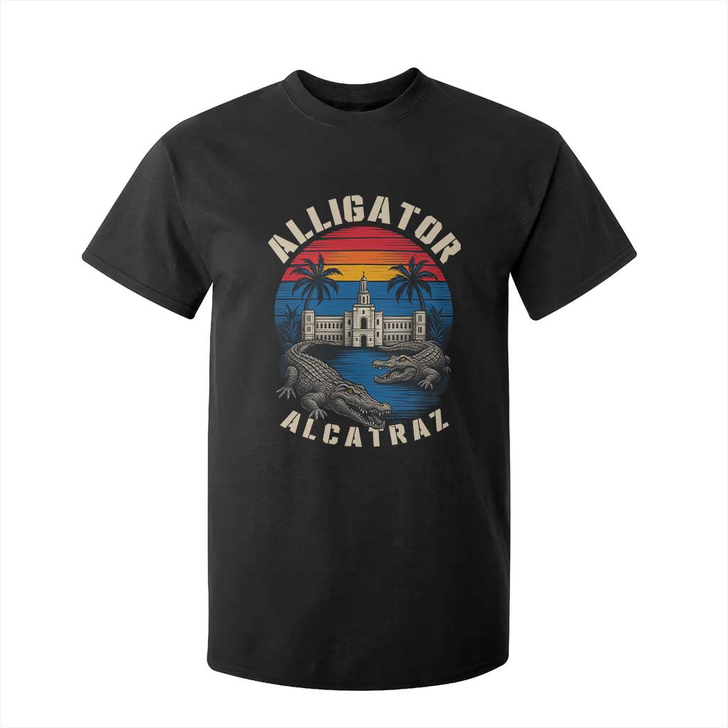 Alligator Alcatraz Political T Shirt For Kid Florida Prison State Retro Sunset TS02 Black Print Your Wear