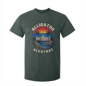 Alligator Alcatraz Political T Shirt For Kid Florida Prison State Retro Sunset TS02 Dark Forest Green Print Your Wear