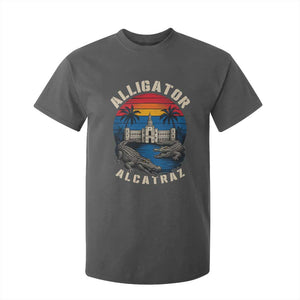 Alligator Alcatraz Political T Shirt For Kid Florida Prison State Retro Sunset TS02 Dark Heather Print Your Wear