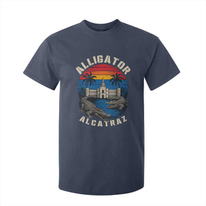 Alligator Alcatraz Political T Shirt For Kid Florida Prison State Retro Sunset TS02 Navy Print Your Wear