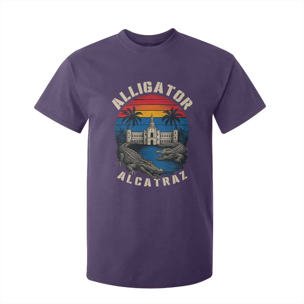 Alligator Alcatraz Political T Shirt For Kid Florida Prison State Retro Sunset TS02 Purple Print Your Wear