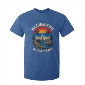 Alligator Alcatraz Political T Shirt For Kid Florida Prison State Retro Sunset TS02 Royal Blue Print Your Wear