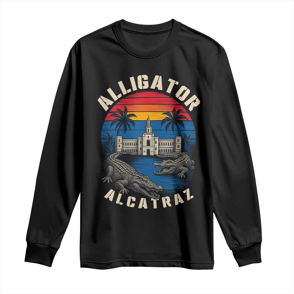 Alligator Alcatraz Political Long Sleeve Shirt Florida Prison State Retro Sunset TS02 Black Print Your Wear