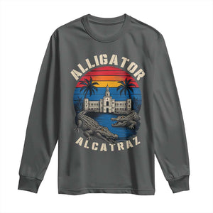 Alligator Alcatraz Political Long Sleeve Shirt Florida Prison State Retro Sunset TS02 Dark Heather Print Your Wear