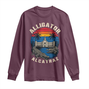 Alligator Alcatraz Political Long Sleeve Shirt Florida Prison State Retro Sunset TS02 Maroon Print Your Wear