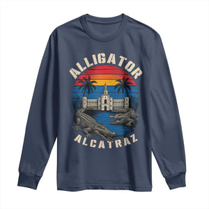 Alligator Alcatraz Political Long Sleeve Shirt Florida Prison State Retro Sunset TS02 Navy Print Your Wear