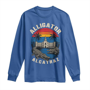 Alligator Alcatraz Political Long Sleeve Shirt Florida Prison State Retro Sunset TS02 Royal Blue Print Your Wear