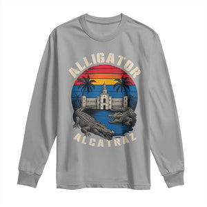 Alligator Alcatraz Political Long Sleeve Shirt Florida Prison State Retro Sunset TS02 Sport Gray Print Your Wear