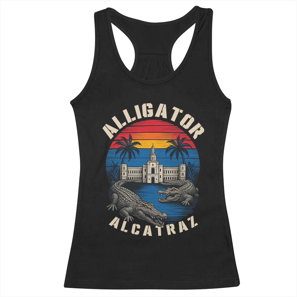 Alligator Alcatraz Political Racerback Tank Top Florida Prison State Retro Sunset TS02 Black Print Your Wear