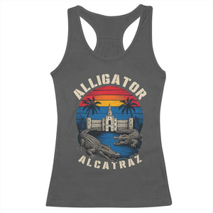 Alligator Alcatraz Political Racerback Tank Top Florida Prison State Retro Sunset TS02 Dark Heather Print Your Wear